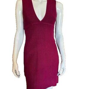 HOUSE OF HARLOW 1960 MAGENTA RIBBED PLUNGING NECKLINE BODYCON MINI DRESS